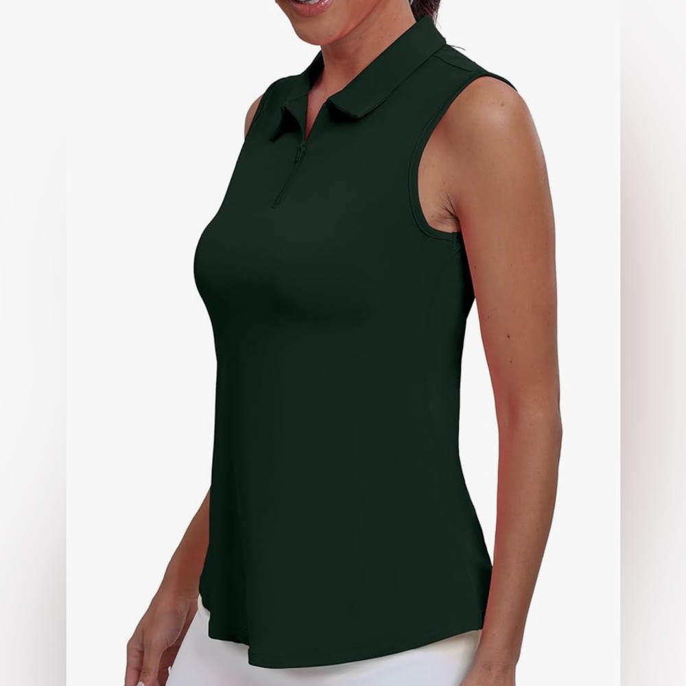 Sleeveless Dark Green Polo Top XS